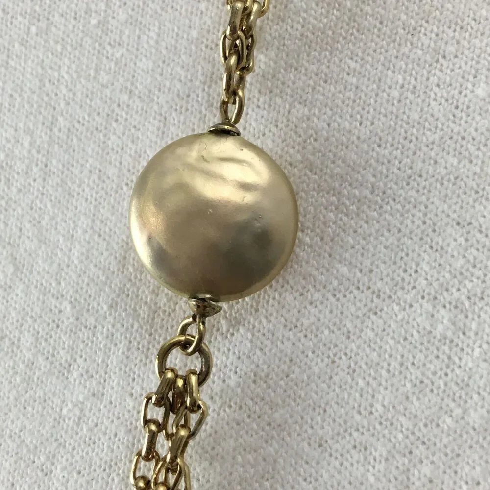 Anne Klein Vintage AK Faux Button Pearl Gold Tone Chain 36in Rope Necklace